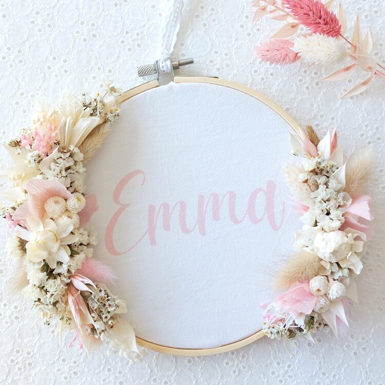 Tambour fleuri personnalisable, une création en fleurs séchées Sœurettes