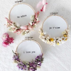 Trio de mini-tambours fleuris réalisés par Sœurettes, atelier floral à Pacé
