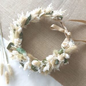Couronne de tête en fleurs séchées par Sœurettes, atelier de création florale à Pacé