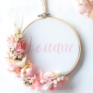 Tambour de fleurs séchées Louane, réalisé par Sœurettes, atelier floral à Pacé